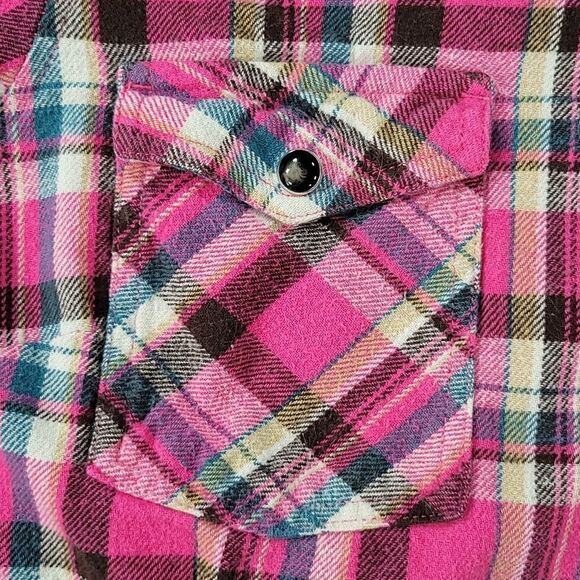 🔺️Bit & Bridle Pink Plaid Flannel Long Sleeve Shirt w/Chest Pockets Medium - Picture 7 of 12
